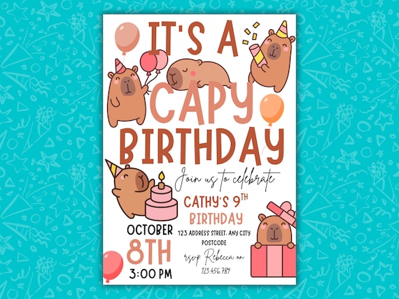 It’s A Capy Birthday Invitation, Cute Capybara Birthday Party Template, Editable Canva, Printable Kids Invite, Digital Download, Mobile, 5x7