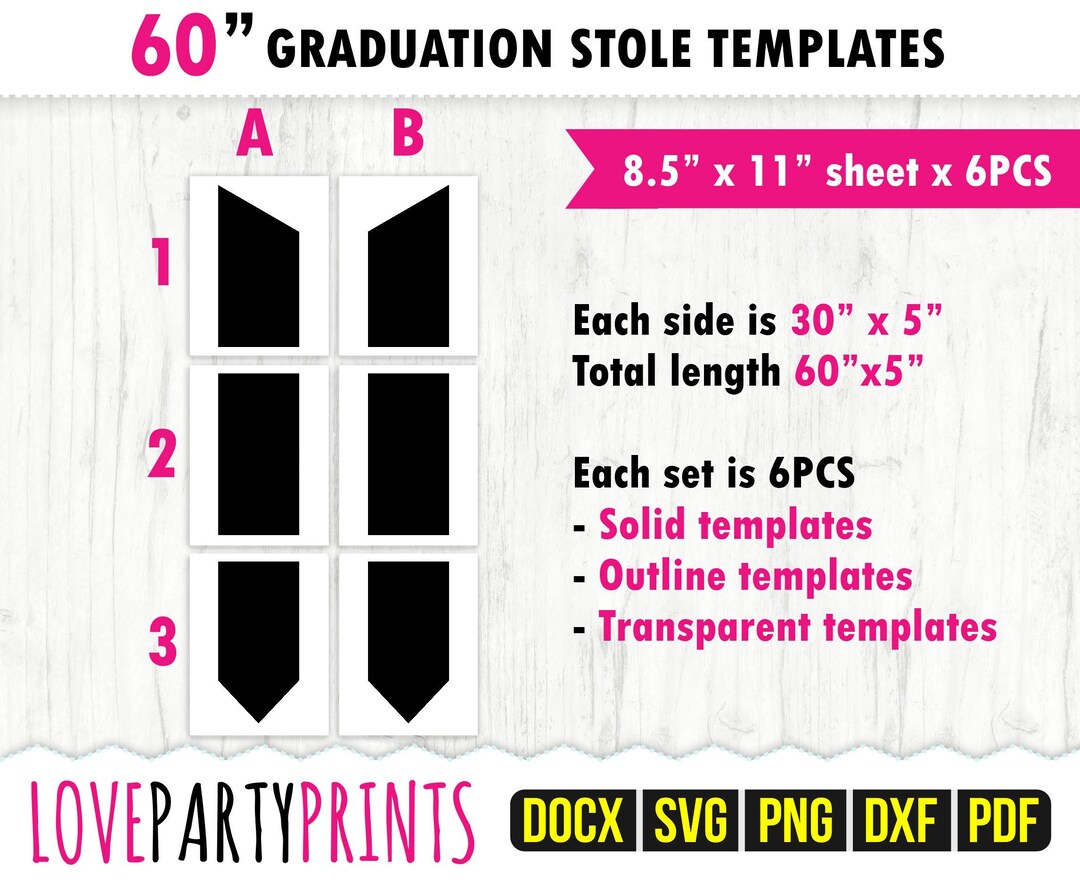 Graduation Stole Template Svg Pdf Png Dxf 60 Blank - Etsy UK