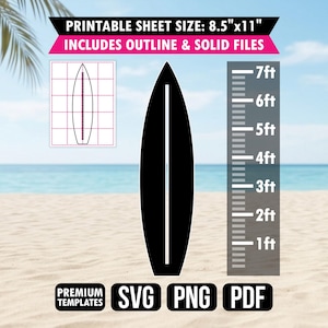 Surfboard Template Large Stencil Print Cut Giant Beach Backdrop Summer Luau Prop SVG PDF