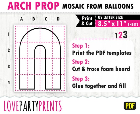 Arch Prop Template PDF, 1ft, 2ft, 3ft, 4ft, 5ft, 6ft, Chiara Mosaic from Balloons, Archway Marquee, 8.5"x11" Printable PDF, Instant Download