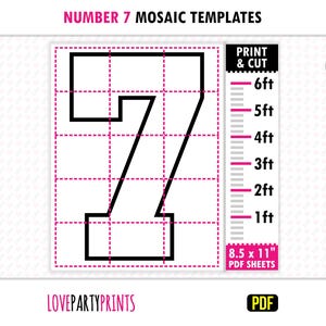 Square Number 7, Mosaic From Balloons, 1ft, 2ft, 3ft, 4ft, 5ft, 6ft, Party Mosaic, 8.5"x11" Printable PDF, Instant Download, PDF, BT7