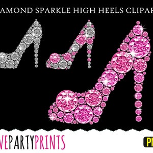 Diamond Heels Clipart PNG files, Rhinestone Heels Clipart, Silver Diamond Heels, Pink Diamond Heels, Diamond Shoe Clipart, Diamonds, CA63 image 2