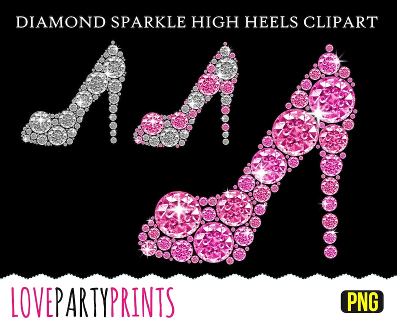 Diamond Heels Clipart PNG files, Rhinestone Heels Clipart, Silver Diamond Heels, Pink Diamond Heels, Diamond Shoe Clipart, Diamonds, CA63 image 2