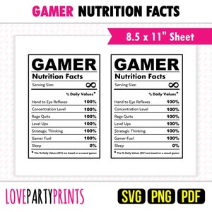 Gamer Nutrition Facts Label Template, Gamer Nutrition, Gamer Facts, Nutritional Facts, Nutrition Label, Svg, Png, Pdf, DocX, CA21