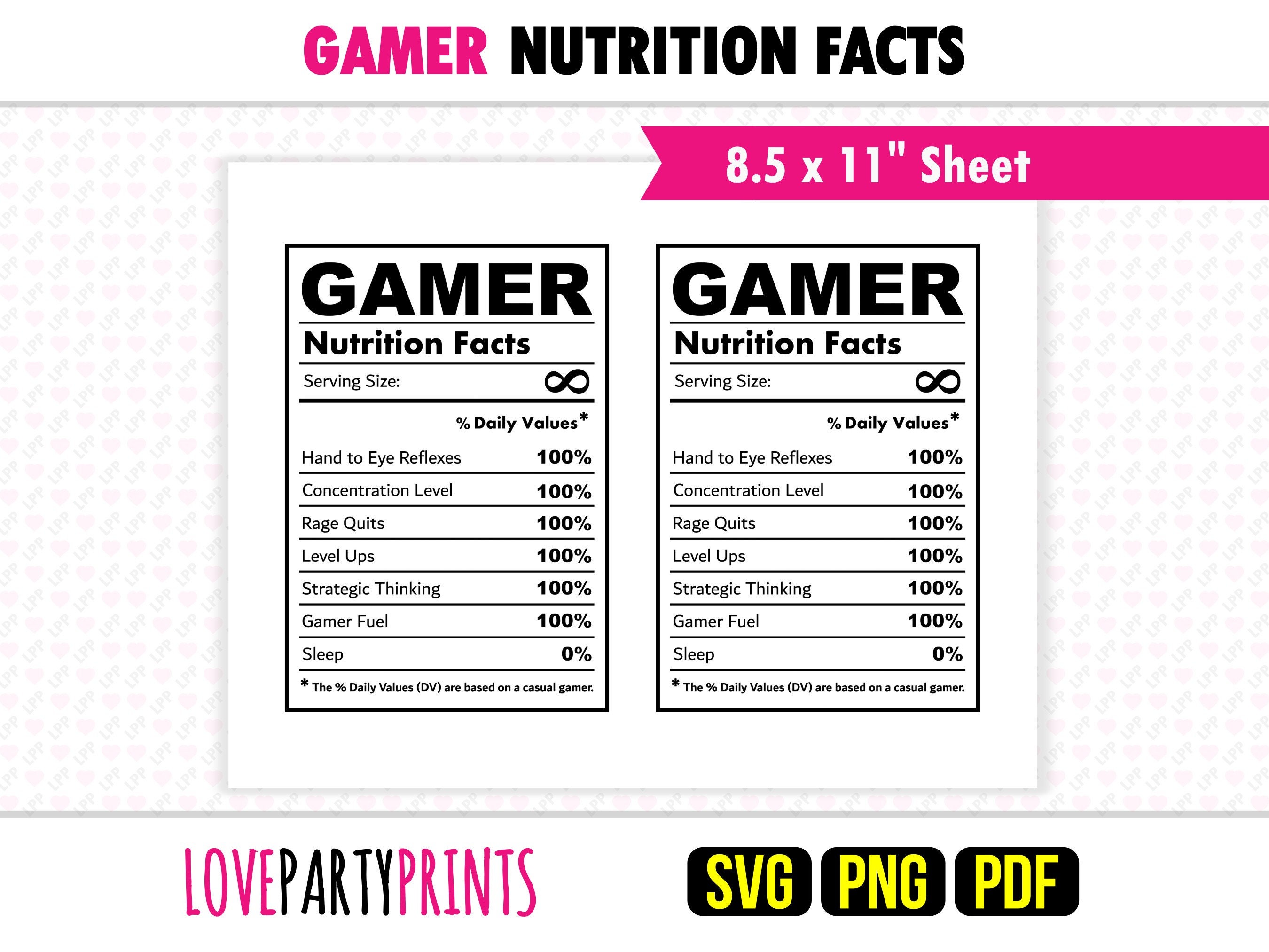 Gamer Nutrition Facts Label Template, Gamer Nutrition, Gamer Facts, Nutritional Facts, Nutrition Label, Svg, Png, Pdf, DocX, CA21