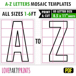 Marco de la A a la Z para globos, letras altas de la A a la Z, 1 pie, 2 pies, 3 pies, 4 pies, 5 pies, 6 pies, 8,5" x 11" PDF, todas las letras de los globos, descarga instantánea, PDF, BT48