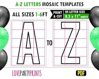 A-Z Frame voor ballon, hoge letters A-Z, 1ft, 2ft, 3ft, 4ft, 5ft, 6ft, 8.5"x11" Pdf, alle letters van ballonnen, Instant Download, PDF, BT48