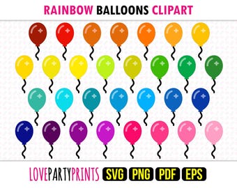 Globos infantiles (SVG, PNG, EPS, PDF), 30 plantillas, globos de cumpleaños con arcoíris, decoraciones para fiestas, descarga instantánea, 1849