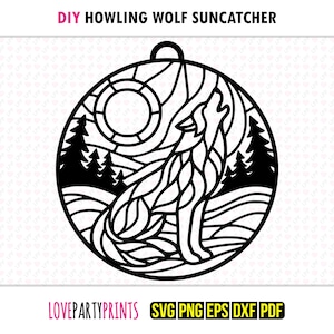 Howling Wolf Suncatcher SVG, DXF, PNG, Pdf, Eps, Wolves Ornament Sun Catcher, Laser Cutter Silhouette Vector Clipart, Cutting Files, 1401