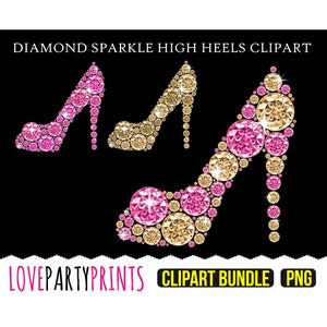 Diamond Heels Clipart PNG files, Rhinestone Heels Clipart, Gold Diamond Heels, Pink Diamond Heels, Diamond Shoe Clipart, Diamonds, CA86