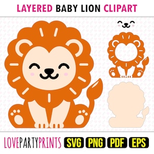Kids Baby Lion Clipart SVG, PNG EPS Pdf, Cute Safari Animals Clip Art, Layered Vector Machine Cut Template, Instant Download