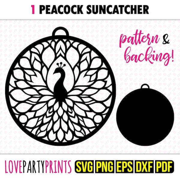 Peacock Suncatcher SVG, Dxf, Png, Pdf, Eps, Peafowl Ornament Sun Catcher, Laser Cutter Silhouette Vector Clip Art, Cutting Files, 1371