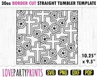 Floral Cross Burst Tumbler SVG, DXF, PNG, Pdf, 30 oz Skinny Tumbler Template, Tumbler Wrap File, 30oz Straight Wall, Template Cut File, 1147