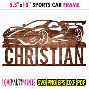 Sports Car Name Sign SVG | Personalised Supercar Wall Art | Laser Cut & Machine Cutting Files | Garage Decor Dxf PNG Eps Pdf for Car Lovers