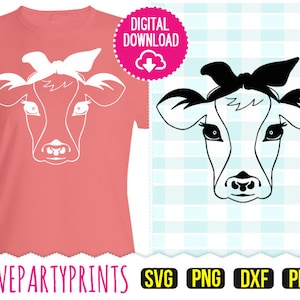Cow Svg, DXF, PNG, PDF, Bandana Cow Svg, Farm Animal Svg, Heifer Please Svg, Cut files, Clip Art, (svg437)