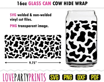 Koe verbergen kan glas wrap SVG, DXF, PNG, pdf, koe patroon wrap SVG, glas bier kan wrap SVG, koe verbergen wrap SVG, 16oz glas kan sjabloon, GC9