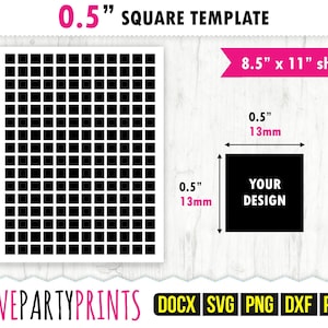 1,2 cm quadratische Vorlage SVG, PDF, Png, Dxf, leere quadratische Vorlage, Ms Word Docx, quadratische Etiketten, US Letter 8,5 "x11", druckbares Pdf, CA123