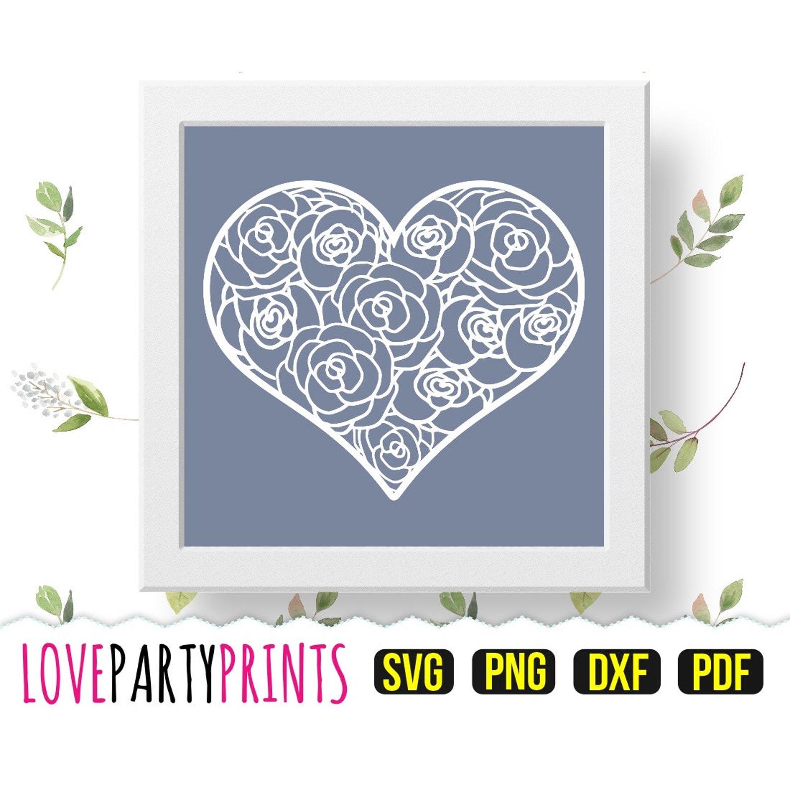 Rose Heart Template PDF and PNG Clip Art With Svg and DXF Cutting Files ...
