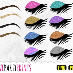 Clipart yeux, PNG et PDF, Clipart fard à paupières pailleté, Clipart Glam, cils pailletés, Clipart maquillage, yeux pailletés, cils pailletés, CA45