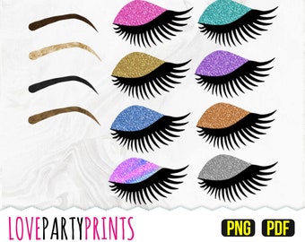 Eyes Clipart, PNG and PDF, Glitter Eyeshadow Clipart, Glam Clipart, Glitter Lashes, Makeup Clipart, Glitter Eyes, Glitter Lashes, CA45