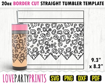 Leopard Pencil Template SVG, DXF, PNG, Pdf, 20 oz Skinny Tumbler Template, Tumbler Wrap File, 20oz Straight Wall, Template Cut File, 1199