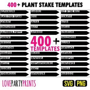 Paquete SVG y PNG de estacas de plantas de jardín, más de 400 archivos cortados por máquina y láser, anuales, perennes, plantas de interior, bulbos, escaladores, cactus suculentas