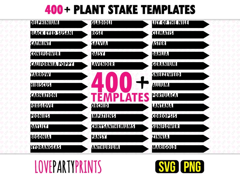 Paquete SVG y PNG de estacas de plantas de jardín, más de 400 archivos cortados por máquina y láser, anuales, perennes, plantas de interior, bulbos, escaladores, cactus suculentas imagen 1