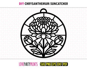 Chrysantheme Sonnenfänger SVG, Dxf, Png, Pdf, Eps, Fenster Ornament Sonnenfänger, Maschine Laser Schnitt Silhouette Vektor Clip Art, Schnittdatei