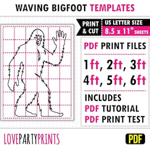 Waving Bigfoot Template PDF, Print and Cut Templates, 1ft - 6ft, Life Size Outdoor Lawn Silhouette Prop, Instant Printable Download, BT127