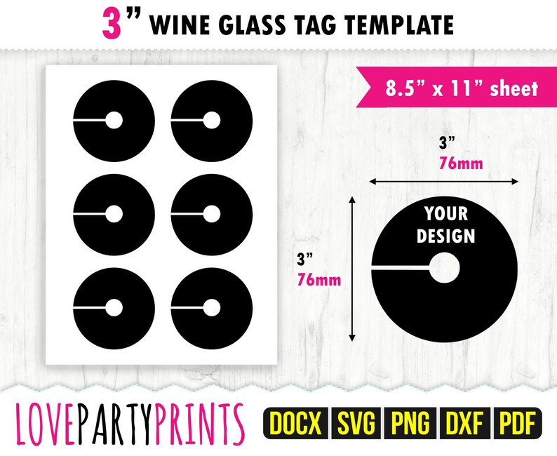 Wine Glass Tag Template Svg Pdf Png Dxf 3 Blank - Etsy