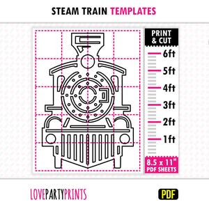 Steam Train Template PDF, Print and Cut Templates, Life Size Outdoor Lawn Silhouette Stencil Decor, 1ft-6ft, Instant Download, BT115