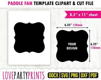 Paddle Fan Template SVG, PDF, png, dxf, Blank Fan Template, US Letter 8.5"x11", Printable Pdf, Fan Cut File, Fan Clipart, Ms Word Docx, 1227