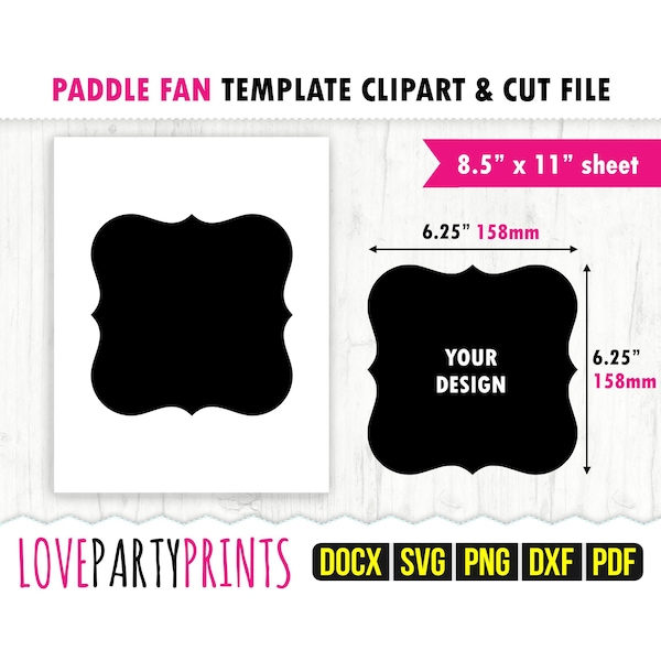 Paddle Fan Template SVG, PDF, png, dxf, Blank Fan Template, US Letter 8.5"x11", Printable Pdf, Fan Cut File, Fan Clipart, Ms Word Docx, 1227