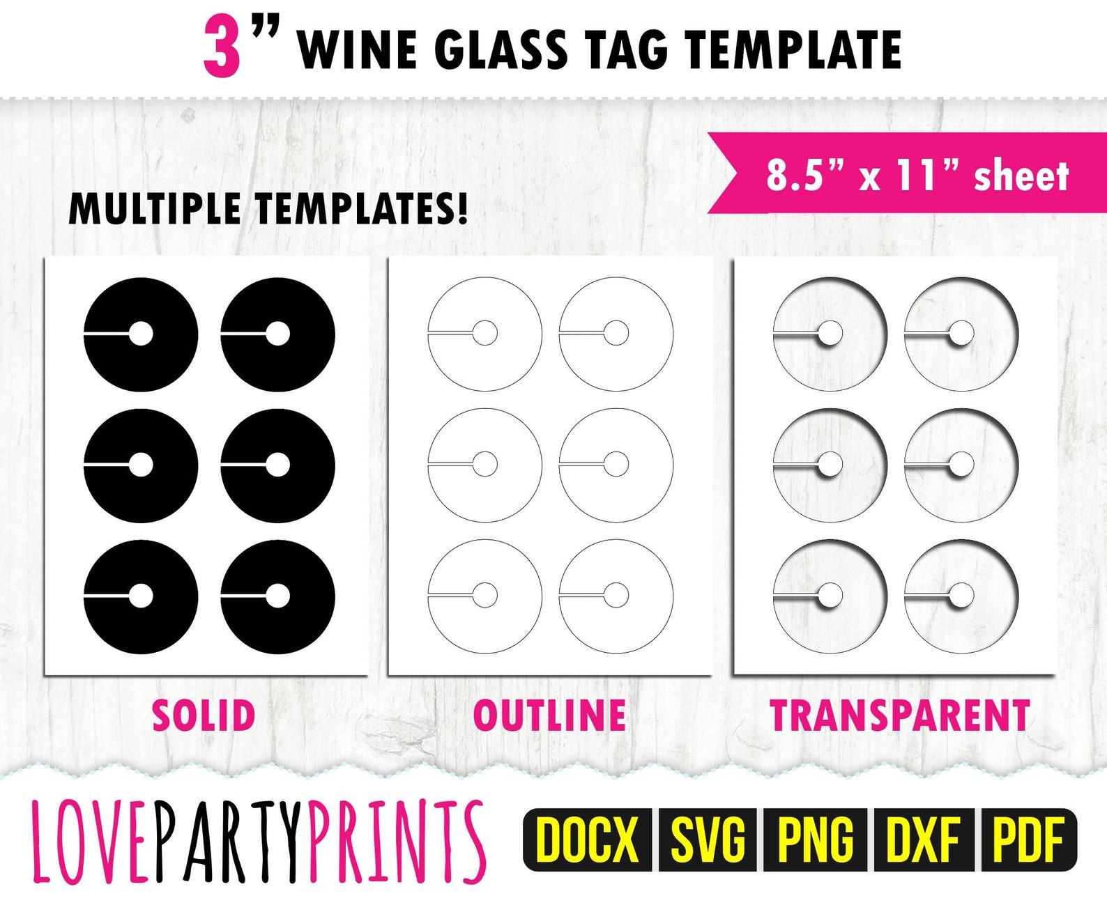 Wine Glass Tag Template Svg Pdf Png Dxf 3 Blank - Etsy UK