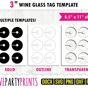 Wine Glass Tag Template Svg, Pdf, Png, Dxf, 3" Blank Template, 8.5"x11 ...