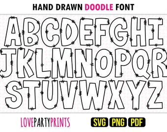 Alfabetlettertype SVG PNG-pdf, hoofdletters en kleine letters A-Z, cijfers 0-9, symbolen, omtreklettertype, handgetekende lettertype, direct downloaden, 1905