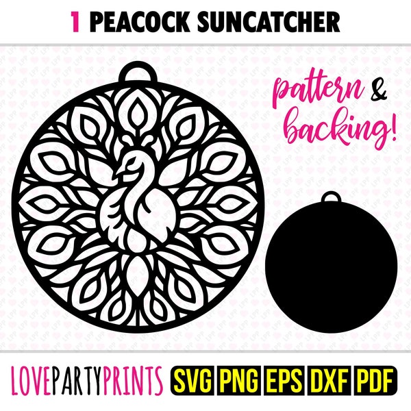 Peacock Suncatcher SVG, Dxf, Png, Pdf, Eps, Peafowl Ornament Sun Catcher, Laser Cutter Silhouette Vector Clip Art, Cutting Files, 1372