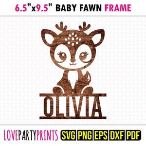 Prénom bébé faon, SVG PNG EPS Pdf, nom personnalisé, mur porte suspendu thème nouveau-né cadre de suspension, fichiers découpés à la Machine au laser, téléchargement immédiat