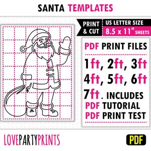 Estêncil de Papai Noel em tamanho real em PDF, modelos para impressão e traçado de 30 cm a 2,13 m, silhueta gigante de Papai Noel para gramado externo, download instantâneo, BT99