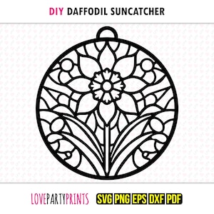 Daffodil Suncatcher SVG, Dxf, Png, Pdf, Eps, Flower Window Ornament Sun Catcher, Machine Laser Cut Silhouette Vector Clip Art, Cutting File
