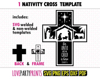 Nativity Cross SVG, Dxf, Png, Pdf, Eps, Child Is Born, Laser Cross Cut Files, Silhouette Ornament  Vector Clip Art, Machine Cutting Files