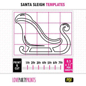 Szablony sań Świętego Mikołaja w naturalnej wielkości, PDF, Świąteczne dekoracje ogrodowe w kształcie sylwetki, 1 stopa - 7 stóp, Szablony do druku na trawnik, Natychmiastowe pobranie