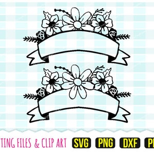 Ribbon Floral Banner Svg, DXF, PNG, PDF, Flowers Svg, Wedding Svg, Wedding Flowers Svg, Clipart, Cut Files, 114