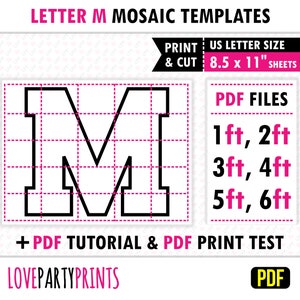 Letra M cuadrada, mosaico de globos, plantilla de mosaico, 1 pie, 2 pies, 3 pies, 4 pies, 5 pies, 6 pies, letras de mosaico, 8,5" x 11" PDF, descarga instantánea, BT27