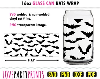 Vleermuizen glas kan SVG, DXF, PNG, Pdf, Halloween Bat kan Svg verpakken, glas kan Svg verpakken, vliegende vleermuizen Wikkelen Svg, 16oz glas kan sjabloon, GC4