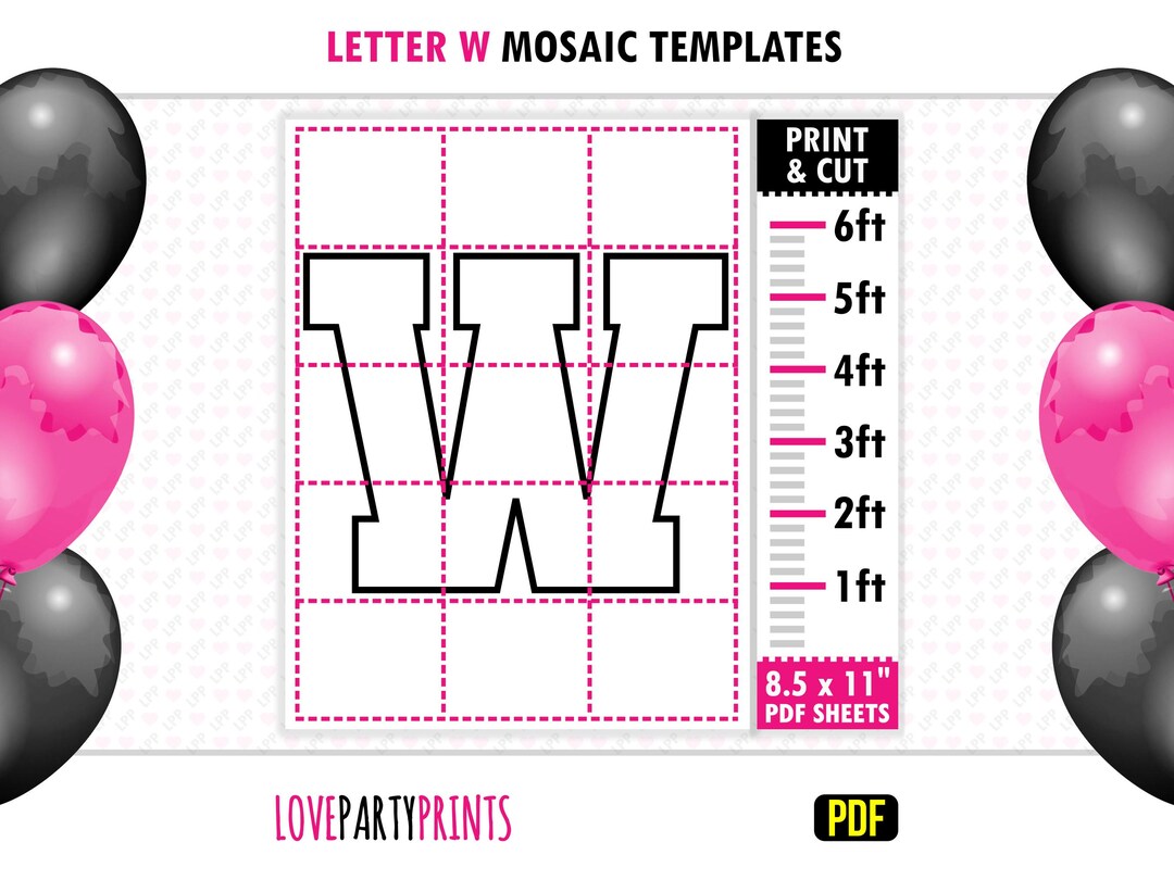 Square Letter W, Mosaic From Balloons, Mosaic Template, 1ft, 2ft, 3ft ...