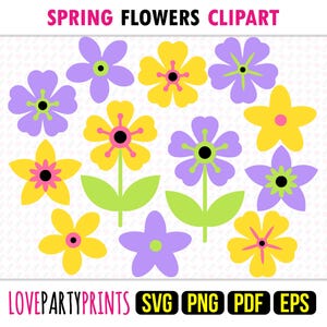 Frühlingsblumen Clipart SVG, PNG, EPS, Pdf, Layered Vektor Maschine Laser geschnitten Grafik Sublimationsdruck Designvorlagen, Instant Download