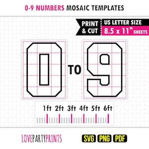 Mosaic Numbers Template 0-9 Balloon Frame Birthday Party Prop Cutout Printable SVG PNG PDF