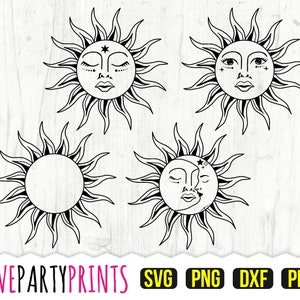 Celestial  Sun Moon SVG, DXF, PNG, Pdf, Celestial Sun Svg, Celestial Moon Svg, Sun Face Svg, Sun Svg, Vintage Sun Svg, Cut File, 947