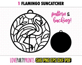 Flamingo SVG Suncatcher, Dxf, Png, Pdf, Eps, Flamingo's venster Ornament Sun Catcher, Laser Cutter silhouet Vector illustraties, snijden bestanden